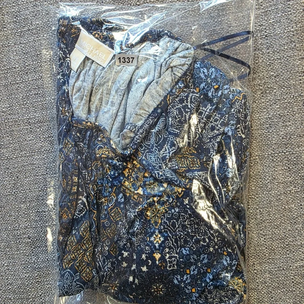 MICHAEL Michael Kors Blue Patterned 3/4 Sleeve Blouse Top - Petite S